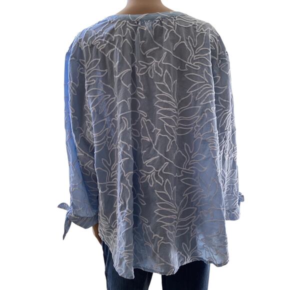 J Jill Embroidered Tie-Sleeve Top 3X lightweight blue - Picture 3 of 8